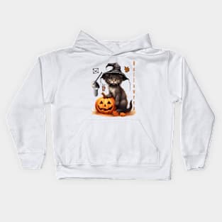 Halloween black cat pumbkins Kids Hoodie